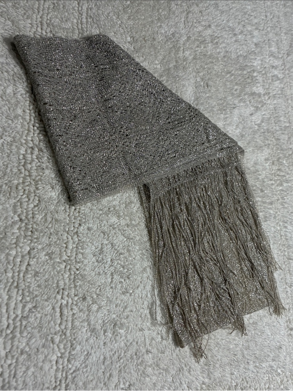 Shimmery Metallic Fringe Scarf - Taupe Silver